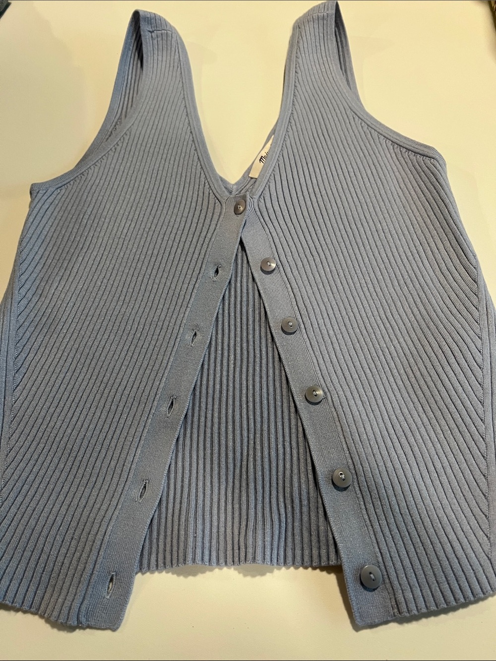 Madewell - M, Dusty Blue Ribbed Button-Front Tank, casual, boho, preppy